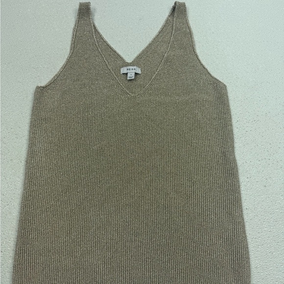 Reiss Tops - Reiss Metallic Taupe V-Neck Knit Tank Top